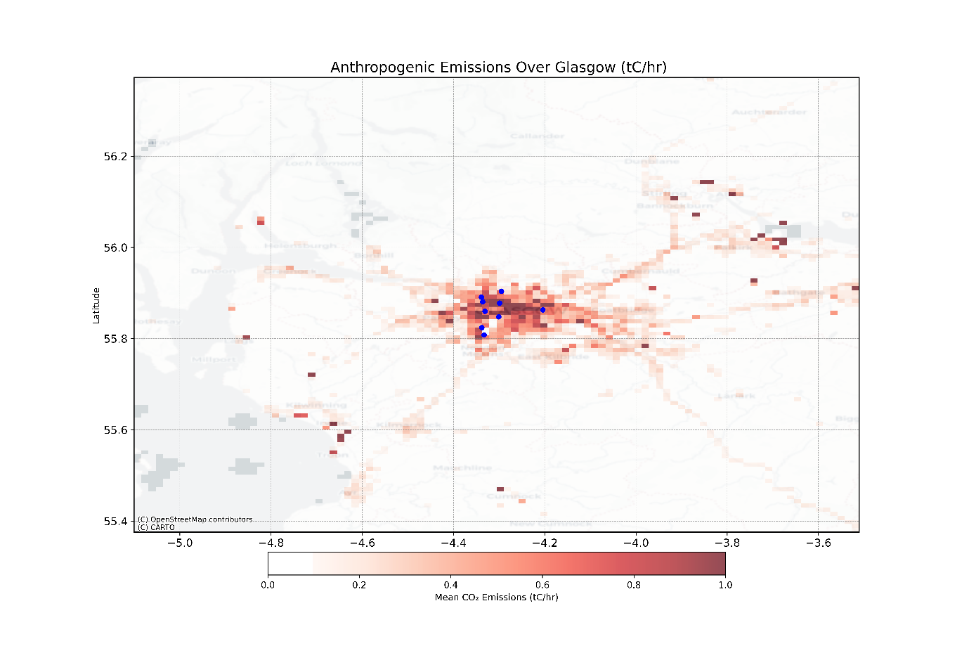 A map of Glasgow emissions produced using inverse modeling technique